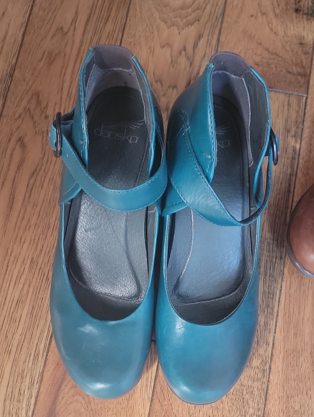 Dansko Teal Leather Mary Jane Heels with Ankle Strap